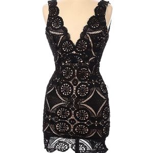 Hello Molly black lace cocktail wedding guest dress